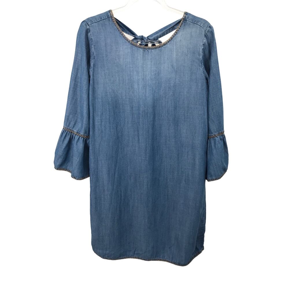 Bella Dahl Medium Wash Chambray Bell Sleeve Shift Mini Dress Womens S